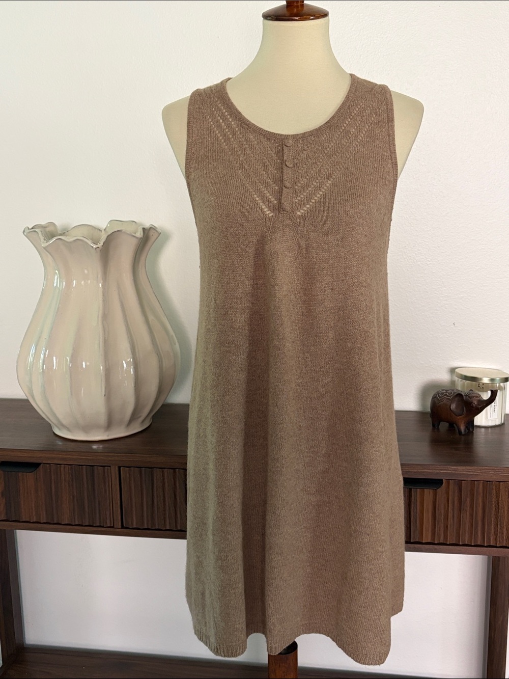 GAP Sleeveless Knit Midi Dress in Tan